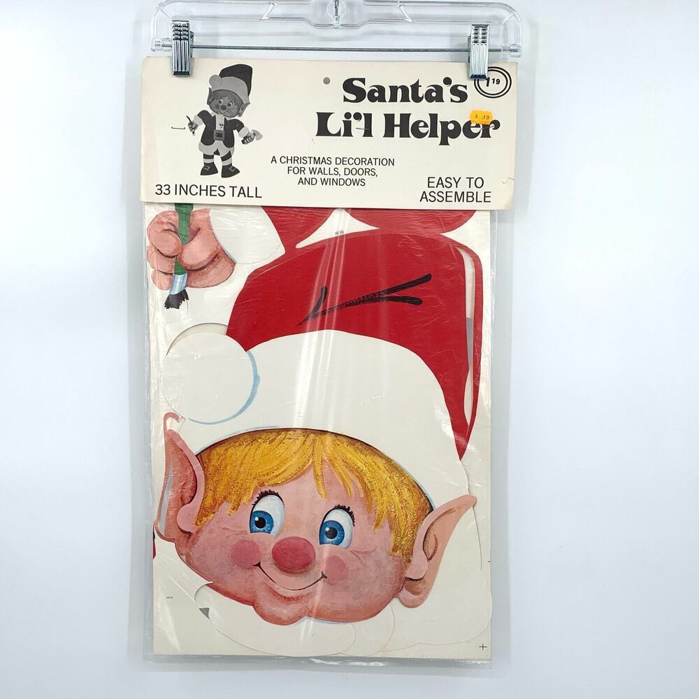 VTG Die Cut 33” Posable Christmas Elf Wall Door Window Decoration Sealed 60-70s?